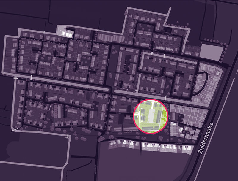 Plattegrond met locatie Hofpop op parkeerplaats Soestdijk, Willem Alexander Hof Fase 5 West
